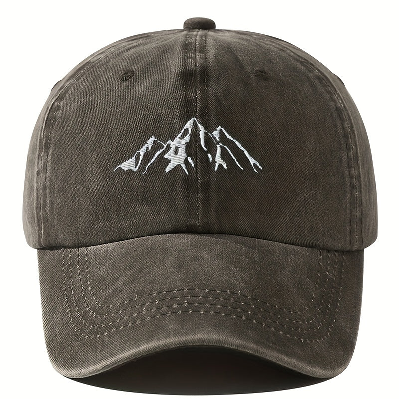 Mountain Peak Embroidery Baseball Cap Vintage Washed Baseball Cap Men'S Fishing Hat Hip-Hop Curved Brim Trucker Hat Men Women Hip-Hop Fashion Embroidered Baseball Cap