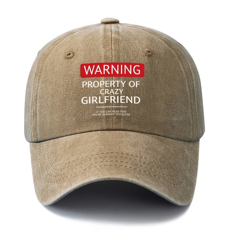 Unisex Fashion Versatile Printed WARNING Baseball Cap, Classic Retro Washed Outdoor Lightweight Curved Brim Hat, Trucker Cap, Suitable for Outdoor Vacation Travel Camping And Casual Occasions, Holiday Party Hip-Hop Hat