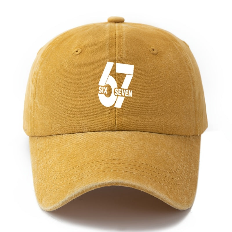 Unisex, Fashionable And Versatile Printed SIX SEVEN Baseball Cap, Classic Retro Washed Outdoor Lightweight Curved Brim Cap, Trucker Baseball Cap, Suitable for Outdoor Vacations, Travel, Camping, And Other Casual Occasions, Hip-Hop Cap for Holi