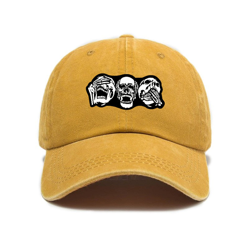 Fashion Easy Skull Print Washed Distressed Soft Top Sunshade Baseball Cap Unisex All-Match Baseball Cap