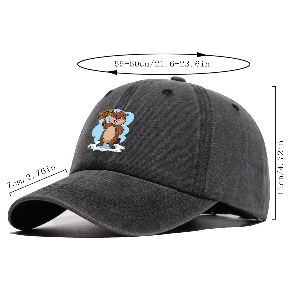 1pc Groundhog Day Theme Cartoon Print Baseball Cap, Happy Groundhog Holding Sign Pattern Sun Hat, Fashion Casual Duckbill Cap, Unisex Adjustable Size, Outdoor Travel Hat, Daily Wear Hat, Holiday Party Hat, Birthday Gift Hat, Friend Gathering Hat