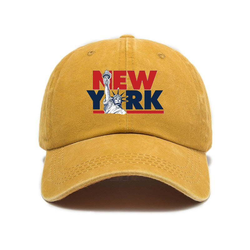 1 Washed Distressed Printed Baseball Cap for Adults, Versatile Vintage New York Statue of Liberty Print Washed Distressed Soft Top Sun Baseball Cap, Unisex
