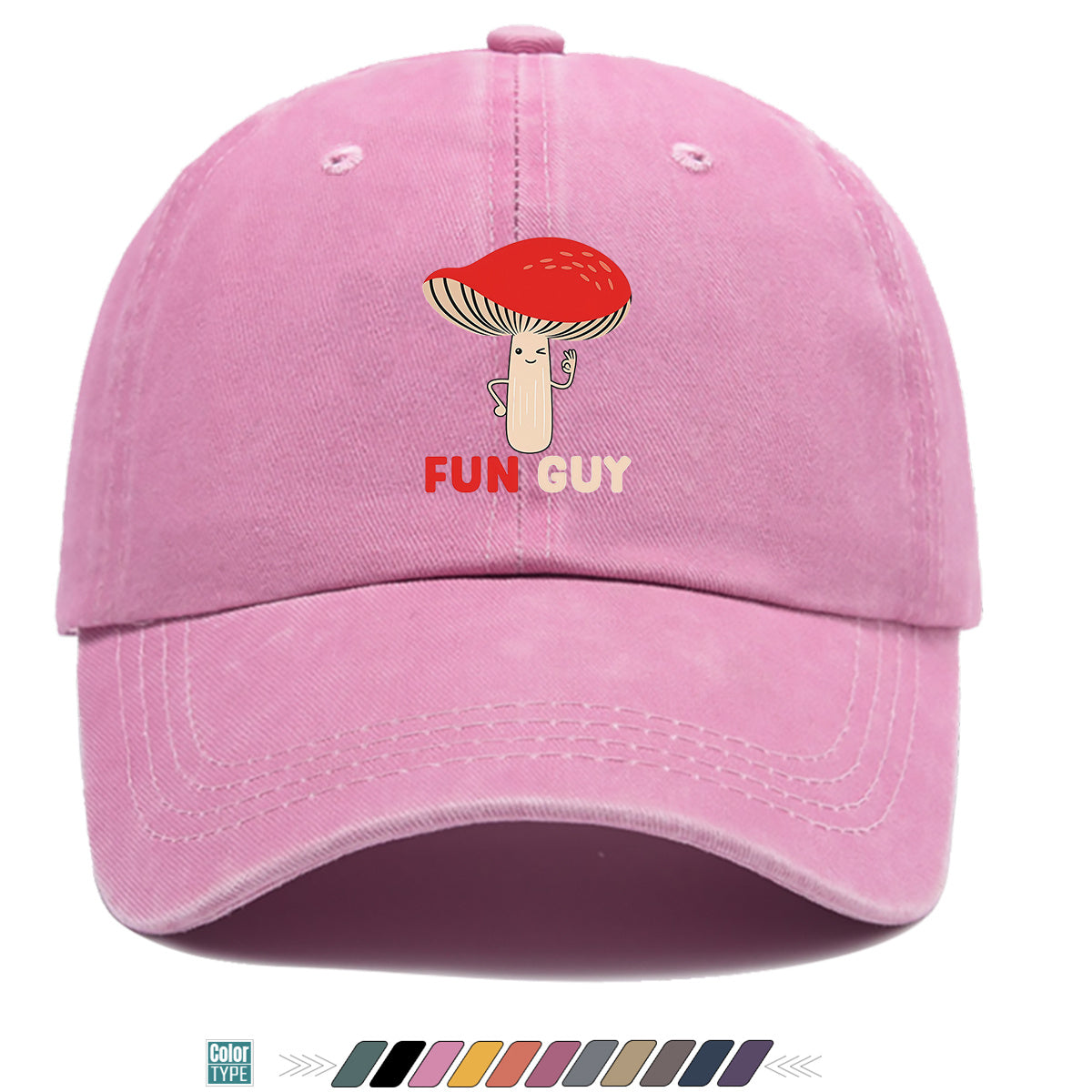 1pc FUN GUY Mushroom Print Baseball Cap with Winking V-Sign & Mushroom - Adjustable Unisex Hat Suitable for Outdoor, Parties, Travel, Picnic, Camping - Breathable Sun Hat for Men & Women, Creative Gift for Daily Wear and Birthdays