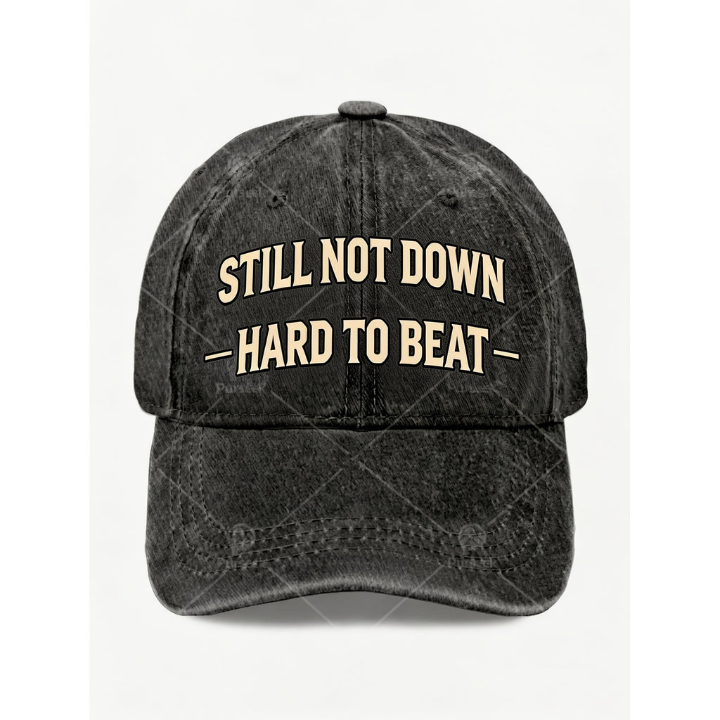 Still Not Down Hard to Beat Motivational for Men & Women - Vintage Streetwear Hat with Full-Print Quote, Machine Washable, Adjustable Pull String Closure, Suitable for Gym,, Casual Wear - Gift for Athletes & Students