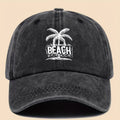 1pc Cool & Breezy Unisex Washed Baseball Cap | Tropical Palm Tree and Beach Print, Adjustable for Couples, Perfect for Surfing, Cycling, Hiking, and Parties - Polyester, Hand Wash Only