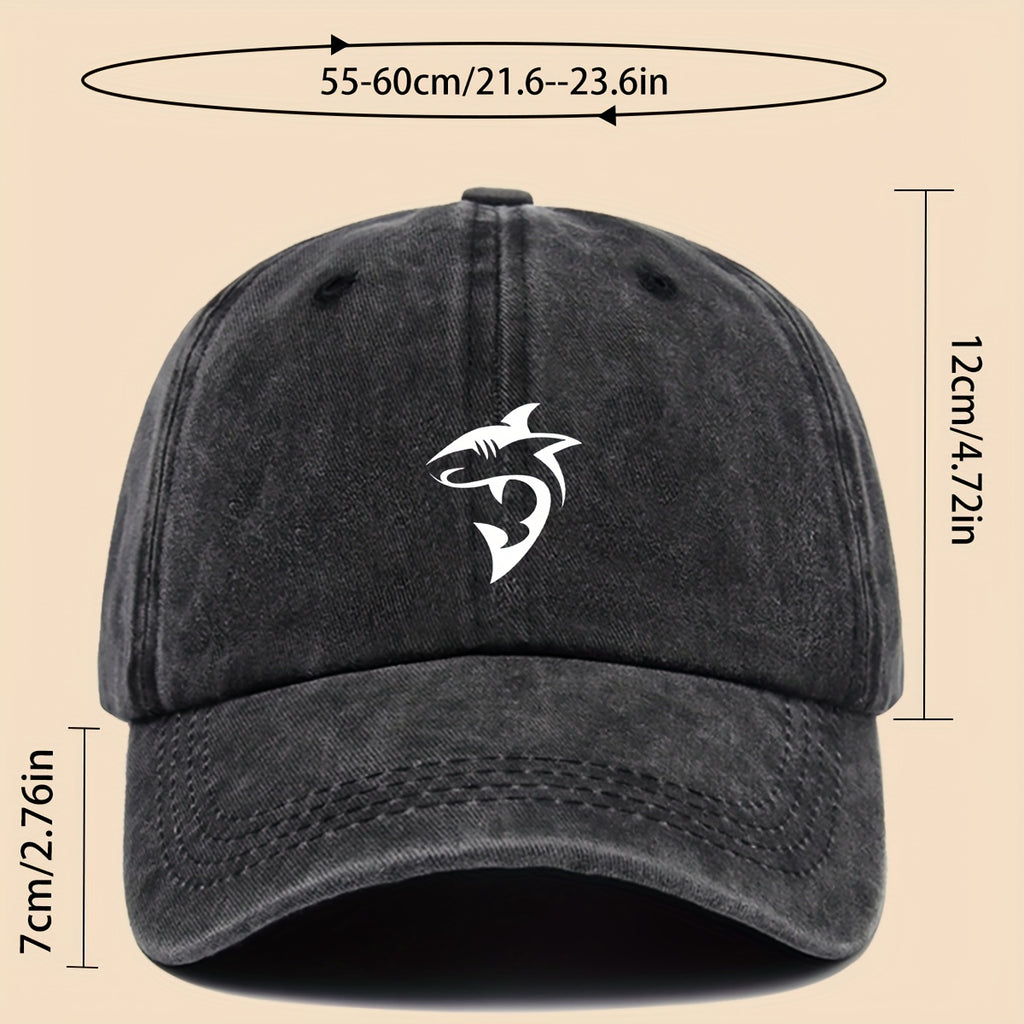 1 Unisex Ocean-themed Baseball Cap with White Shark Print - Breathable Adjustable Dad Hat for Skateboarding, Hiking, Fishing | Stylish Couple's Outdoor Accessory, Perfect Gift for Birthdays, Christmas, Halloween, Thanksgiving | Black Casual Hat |