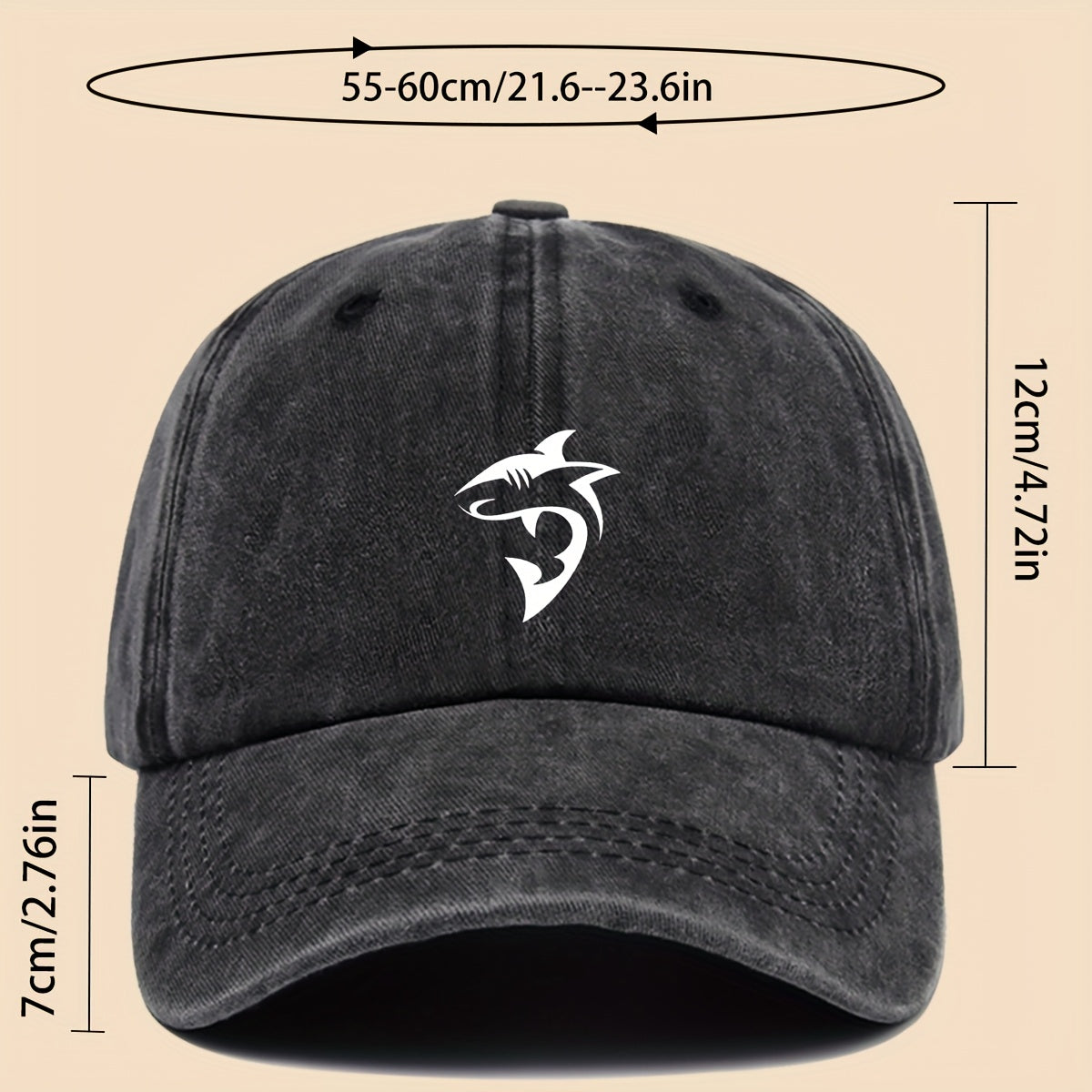 1 Unisex Ocean-themed Baseball Cap with White Shark Print - Breathable Adjustable Dad Hat for Skateboarding, Hiking, Fishing | Stylish Couple's Outdoor Accessory, Perfect Gift for Birthdays, Christmas, Halloween, Thanksgiving | Black Casual Hat |