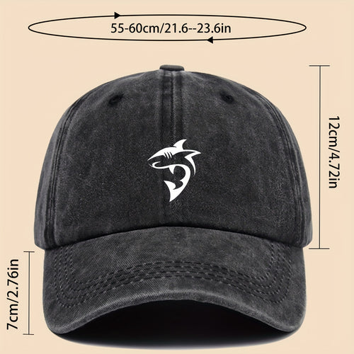 1 Unisex Ocean-themed Baseball Cap with White Shark Print - Breathable Adjustable Dad Hat for Skateboarding, Hiking, Fishing | Stylish Couple's Outdoor Accessory, Perfect Gift for Birthdays, Christmas, Halloween, Thanksgiving | Black Casual Hat |