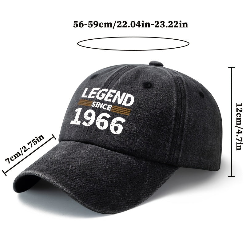 A Unisex Fashionable and Versatile Printed "LEGEND SINCE 1966" Baseball Cap, Featuring a Classic Vintage Washed Lightweight Curved Brim. Suitable for Outdoor Vacations, Travel, Camping, and Other Casual Occasions. Also Ideal as a Hip-hop Cap