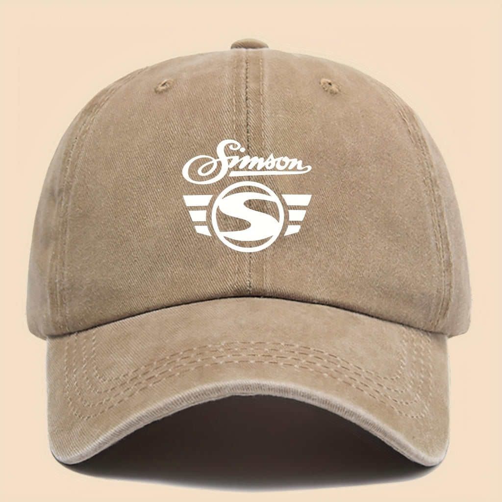 1pc Men's "Simson" Logo Graphic Print Baseball Cap Black Polyester Duckbill Hat with White Geometric Print Breathable Comfort Solid Color Simple  Soft Top Curved Brim Dad Hat Adjustable Size Unisex Casual Skateboard Cap Summer Leisure Accessories