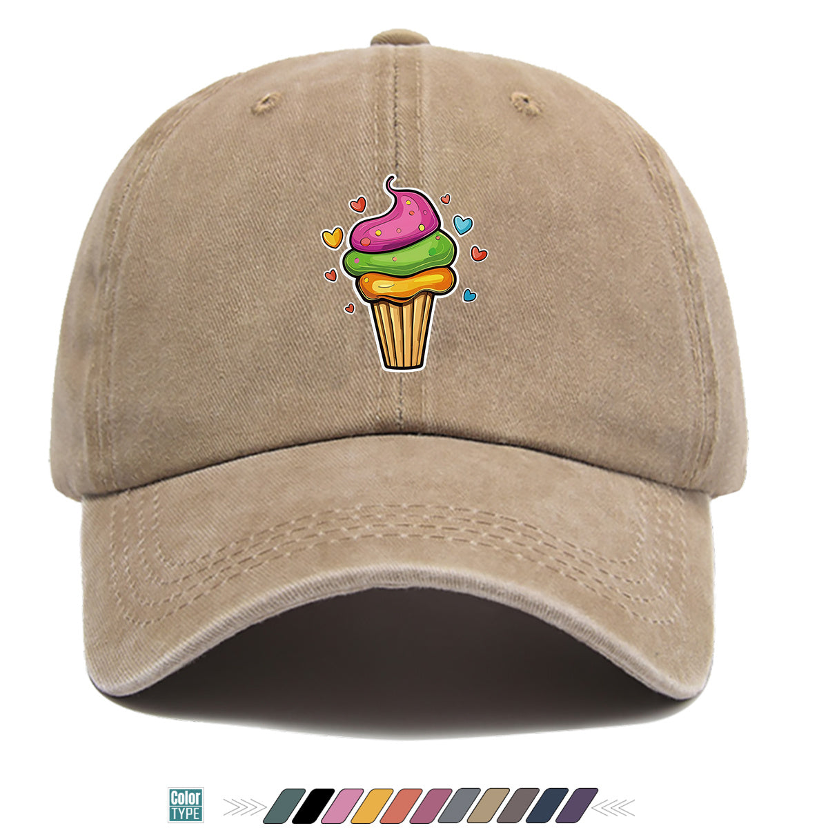1pc Colorful Cream Cake Print Baseball Cap, Sweet Cute Sun Hat, Fashionable Individual Aesthetic Unisex Cap, Adjustable Size Street Trendy Hat, Bestie Outing Hat, Suitable for Daily Commute, Dates, Parties, Amusement Parks, Afternoon Tea