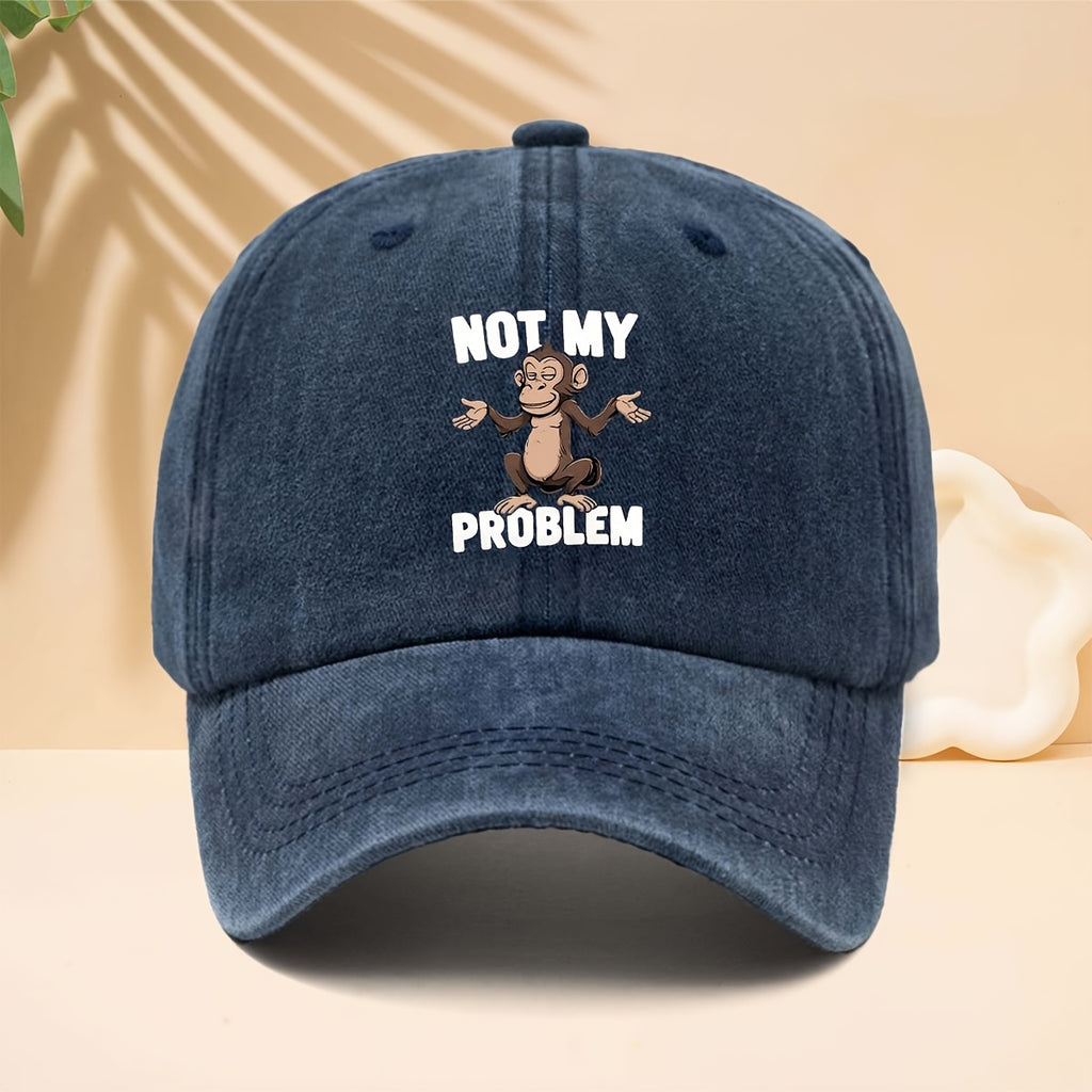 Baseball Cap with NOT MY PROBLEM Monkey Pattern, American Modern Funny Slouchy Street Style Adjustable Unisex Casual Hat, All-Season Adjustable Brim Hat for Walking, Parties, Shopping, Dates, And Parties, Hip-Hop Hat with Soft Top Design