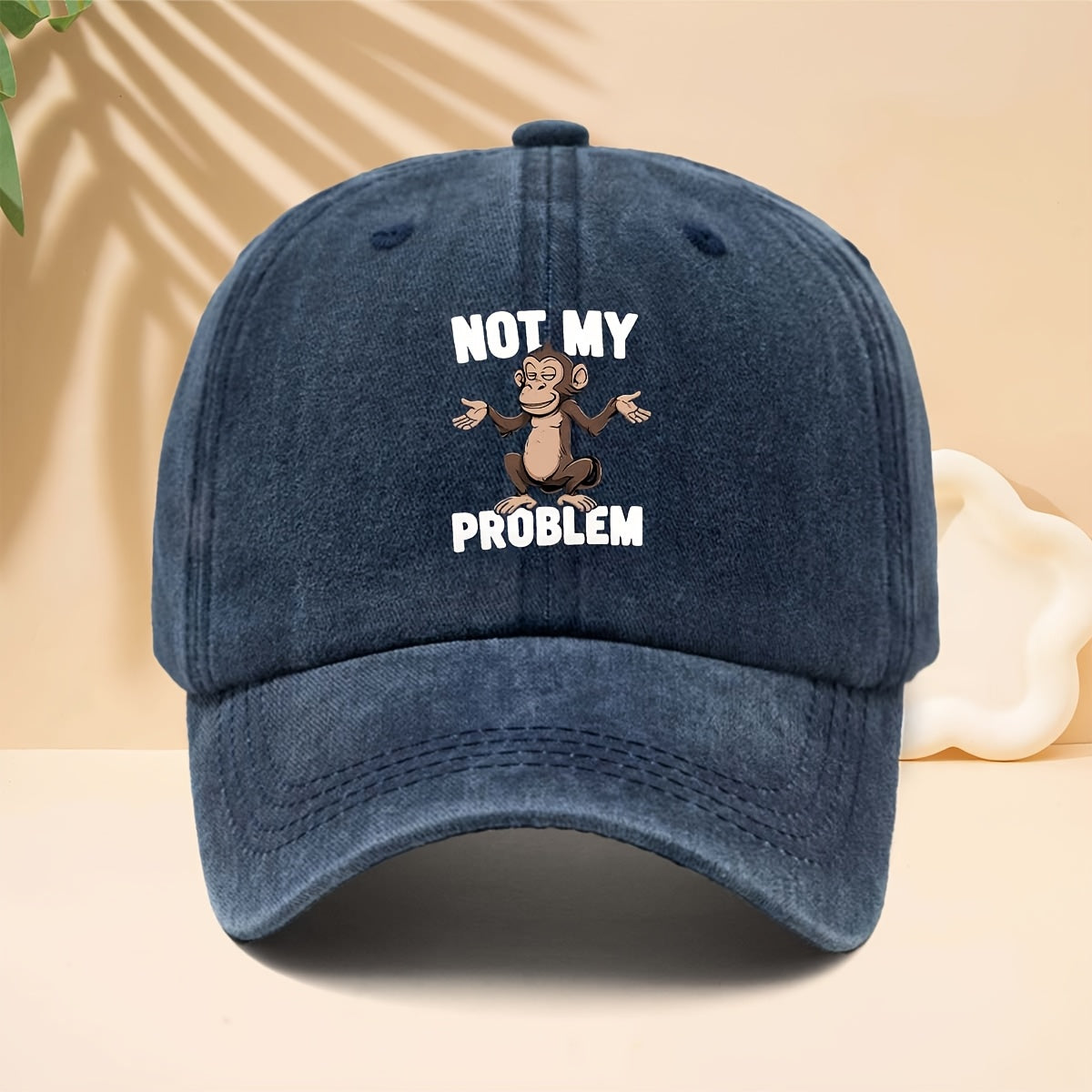 Baseball Cap with NOT MY PROBLEM Monkey Pattern, American Modern Funny Slouchy Street Style Adjustable Unisex Casual Hat, All-Season Adjustable Brim Hat for Walking, Parties, Shopping, Dates, And Parties, Hip-Hop Hat with Soft Top Design