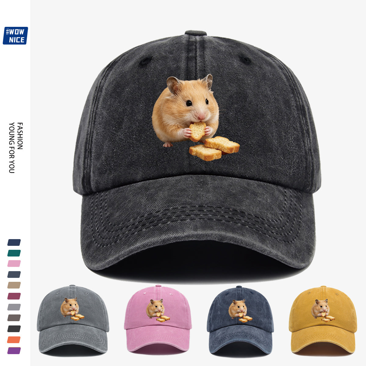 1pc Light Brown Hamster Holding Bread Slice Cute Printed Baseball Cap, Soft And Skin-Friendly Baseball Cap, Lively And Adorable Eye-Catching Men'S Women'S Baseball Cap, Adjustable Size, Casual Daily Hat, Commuting And Shopping Hat