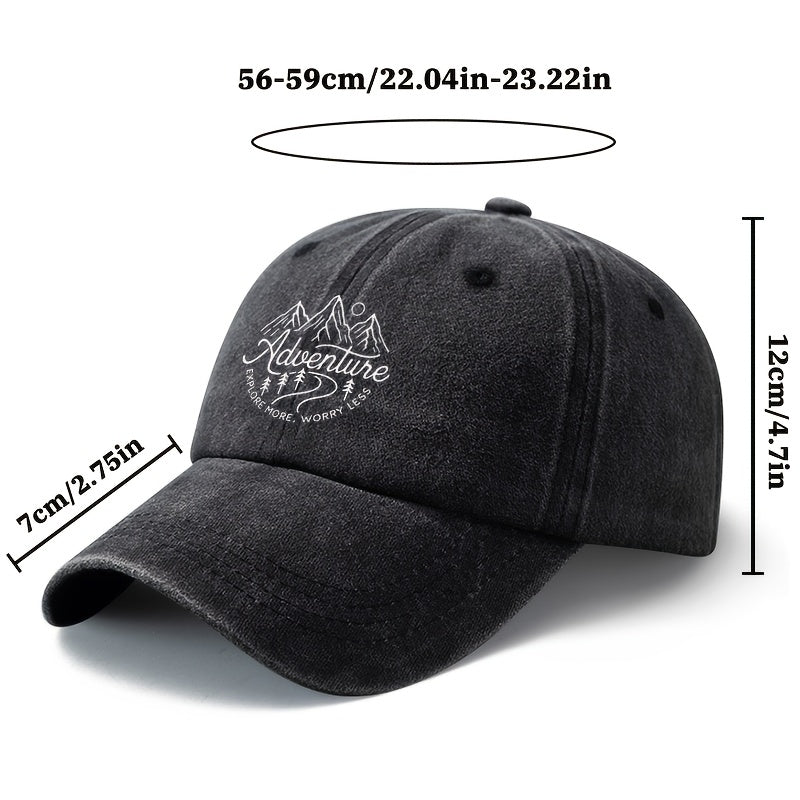 A Stylish And Versatile Unisex Adventure Baseball Cap with a Printed Design, Featuring a Classic Retro Washed Look. This Lightweight Outdoor Cap Is Perfect for Truck Drivers And Is Suitable for Casual Occasions Like Outdoor Vacations, Camping