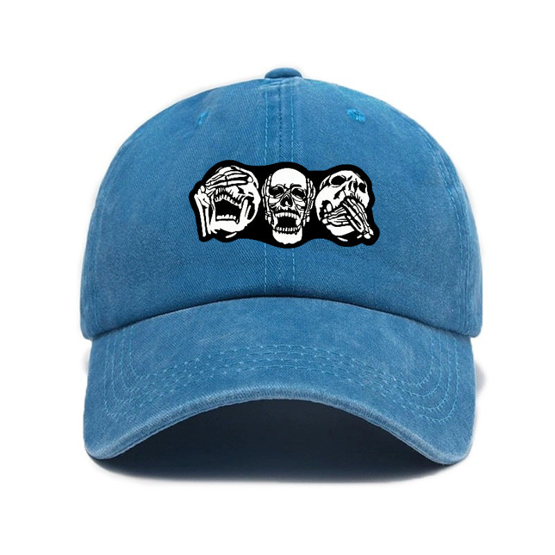 Fashion Easy Skull Print Washed Distressed Soft Top Sunshade Baseball Cap Unisex All-Match Baseball Cap