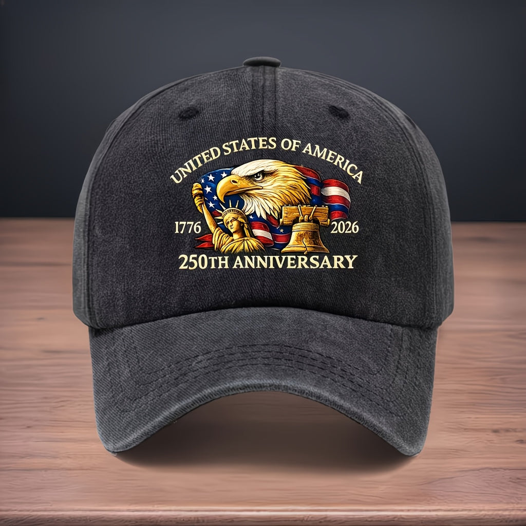Printed to Commemorate the 250th Anniversary of the Founding of the United States 1776-2026. Baseball Cap with Statue of Liberty and Eagle Design. Curved Brim Cap. Washed and Distressed Duckbill Cap. Versatile and Comfortable Hip-hop Hat