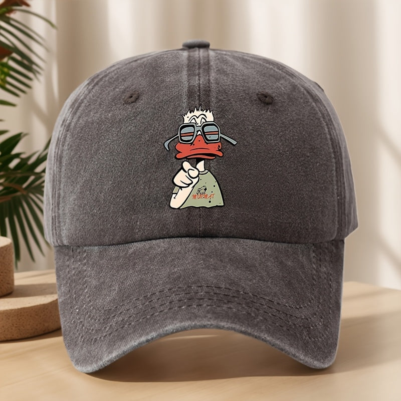 Cartoon Duck Print Baseball Cap Classic Washed Distressed Vintage Duckbill Hat Soft Comfortable Sweat-Absorbing Breathable Hat Outdoor Leisure Sports Hiking Camping Fishing Hat Individual Street Hip-Hop Hat