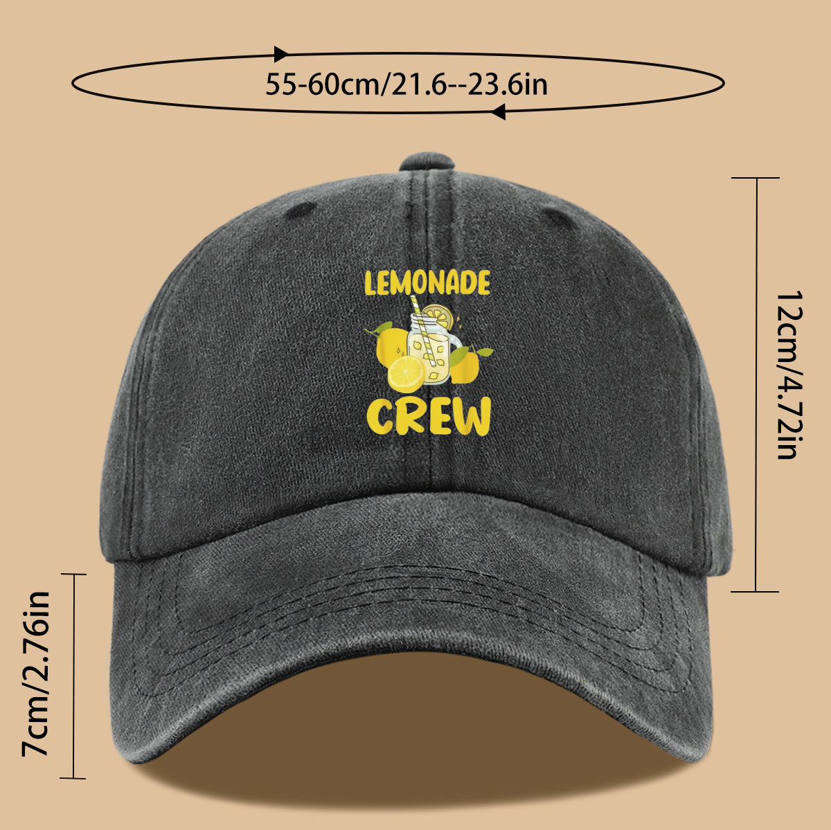 1pc Lemon-Themed "LEMONADE CREW" Printed Baseball Cap, Fresh Summer Style Sun Hat, Fashionable And Fun Design, Unisex Duckbill Cap, Adjustable Size, Casual Outing Sun Hat, Bestie Gathering Bestie Hat, Couple Date Couple Hat, Suitable for Picnics
