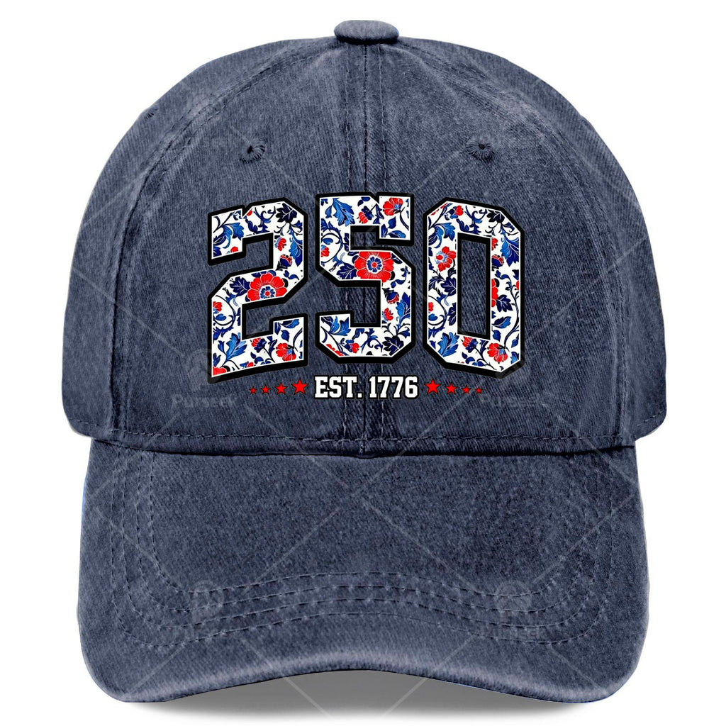 Floral Flag 250 Years 1776-2026 250th Birthday 4th of July Baseball Hat Unisex