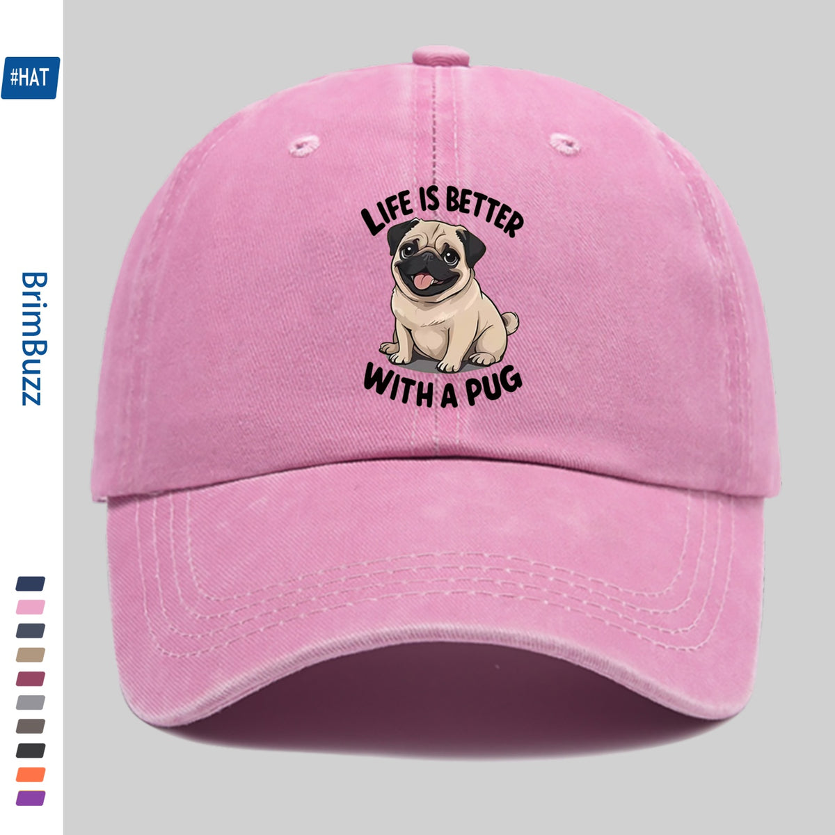 "Life Is Better with Pug" Baseball Cap | Lightweight And Adjustable, Made of Polyester, Suitable for Outdoor Activities, Travel, And Leisure, Vintage Style, with Embossed And Printed Maps