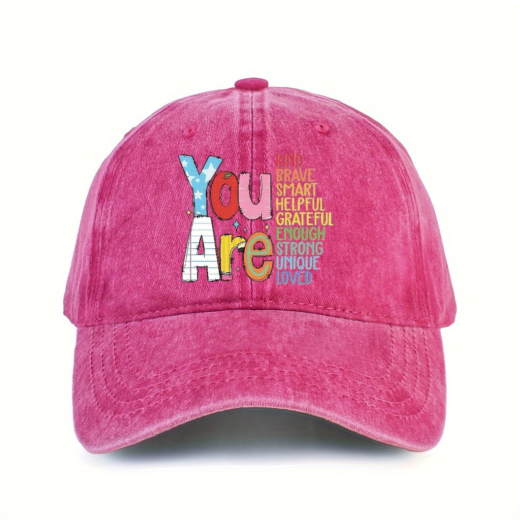 1 Adjustable Casual Baseball Cap for Women - Embossed "YOU ARE" Motivational Design with Inspirational Words,, Durable Digital Print, Outdoor Camping & Sports, Ideal Gift, Embossed Texture, Sports Accessory, Trendy Hat, Breathable Fabric, Print Hat, Sport