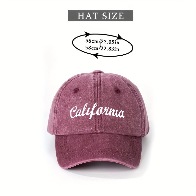 1 Printed CALIFORNIA Washed Baseball Cap, Unisex Trucker Hat, Breathable Adjustable Golf Cap, Women's Summer Fashion Curved Brim Hat, Unisex Y2K Couple's Hat