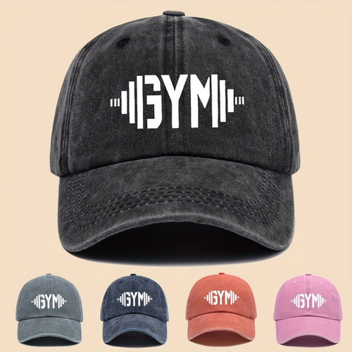 1 GymFlex Pro Breathable Baseball Cap with GYM Print and Dumbbell Design - Washed Fitness Cap, Suitable for Men, Women, and Teens - Ideal Accessory for Gym, Outdoor Activities, Camping, Cycling, and Skateboarding - Vibrant Lifestyle Hat