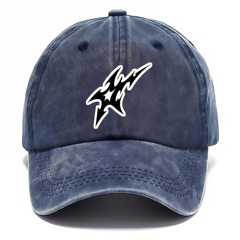 Men' & Women' Vintage Washed Baseball Cap with Abstract Sharp Pattern - Lightweight Breathable Outdoor Hip-Hop Hat, Adjustable Pull String Closure, Machine Washable Suitable for Sports, Casual Wear, Urban Fashion