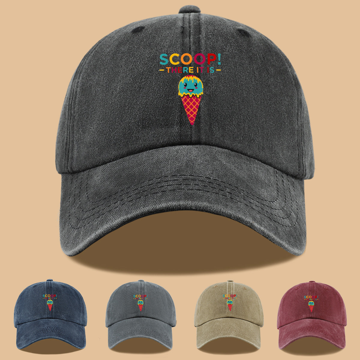 1pc 1pcs Fun Ice Cream Print Baseball Cap with Scoop! There It Is! - Adjustable Unisex Breathable Sun Hat Suitable for &, Summer Outdoor Parties, Picnic, Travel, Casual Wear - Cute, Amusement Parks