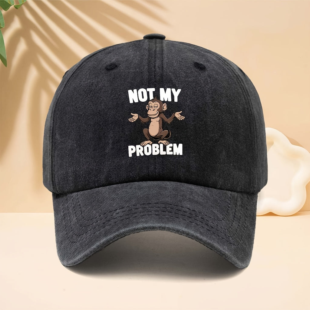 Baseball Cap with NOT MY PROBLEM Monkey Pattern, American Modern Funny Slouchy Street Style Adjustable Unisex Casual Hat, All-Season Adjustable Brim Hat for Walking, Parties, Shopping, Dates, And Parties, Hip-Hop Hat with Soft Top Design