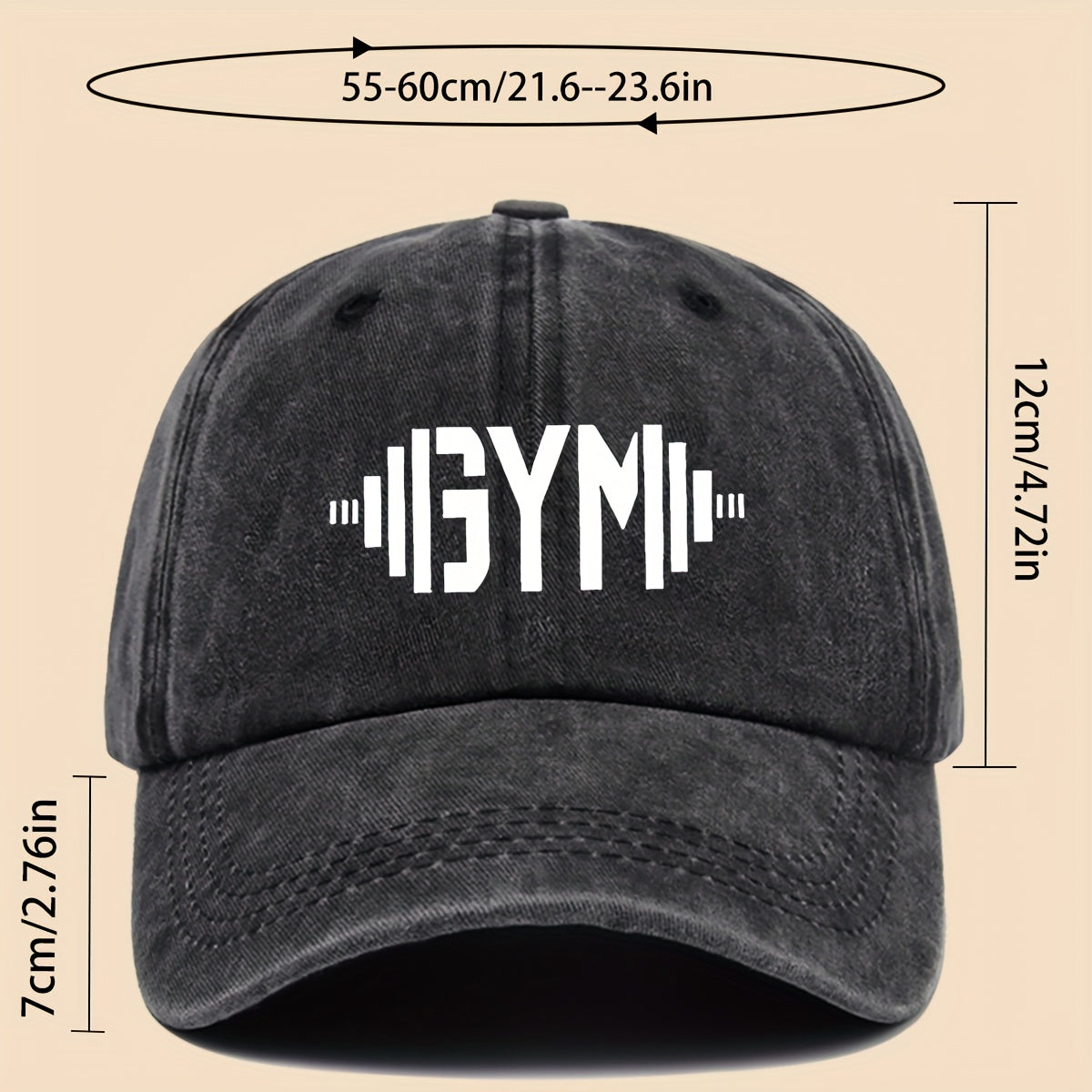1 GymFlex Pro Breathable Baseball Cap with GYM Print and Dumbbell Design - Washed Fitness Cap, Suitable for Men, Women, and Teens - Ideal Accessory for Gym, Outdoor Activities, Camping, Cycling, and Skateboarding - Vibrant Lifestyle Hat