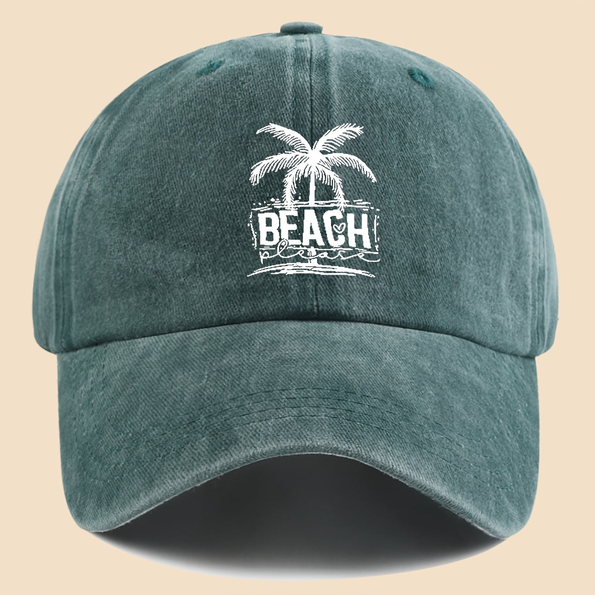 1pc Cool & Breezy Unisex Washed Baseball Cap | Tropical Palm Tree and Beach Print, Adjustable for Couples, Perfect for Surfing, Cycling, Hiking, and Parties - Polyester, Hand Wash Only