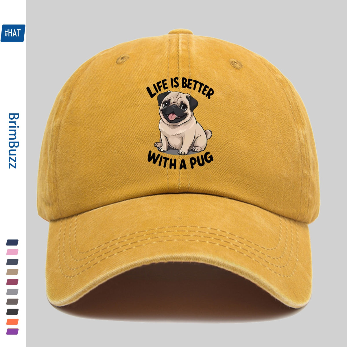 "Life Is Better with Pug" Baseball Cap | Lightweight And Adjustable, Made of Polyester, Suitable for Outdoor Activities, Travel, And Leisure, Vintage Style, with Embossed And Printed Maps