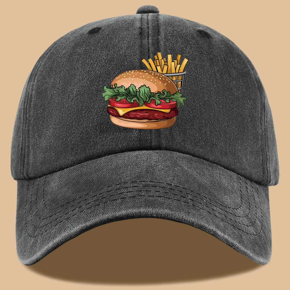 1pc Cartoon Style Food Illustration Fun Printed Full Hamburger Baseball Cap Lightweight Comfortable Breathable Sun Hat Fashion Easy Beautiful Men And Women Baseball Cap Adjustable Size Truck Driver Dad Hat Mom Beach Vacation Hat Suitable for Outdoor