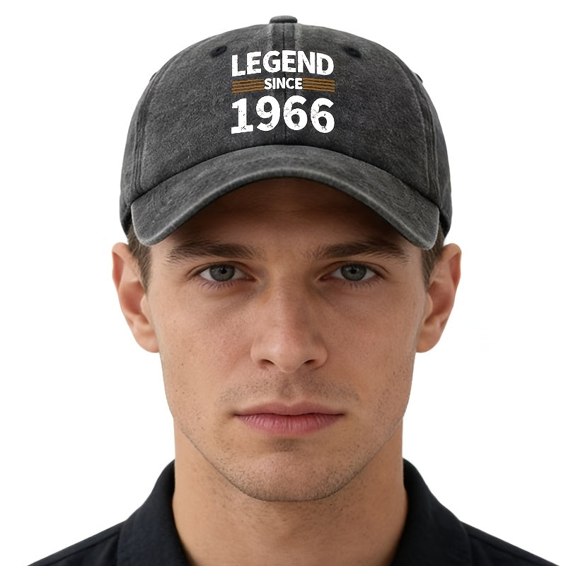 A Unisex Fashionable and Versatile Printed "LEGEND SINCE 1966" Baseball Cap, Featuring a Classic Vintage Washed Lightweight Curved Brim. Suitable for Outdoor Vacations, Travel, Camping, and Other Casual Occasions. Also Ideal as a Hip-hop Cap