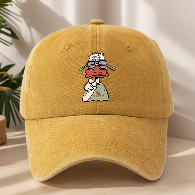 Cartoon Duck Print Baseball Cap Classic Washed Distressed Vintage Duckbill Hat Soft Comfortable Sweat-Absorbing Breathable Hat Outdoor Leisure Sports Hiking Camping Fishing Hat Individual Street Hip-Hop Hat