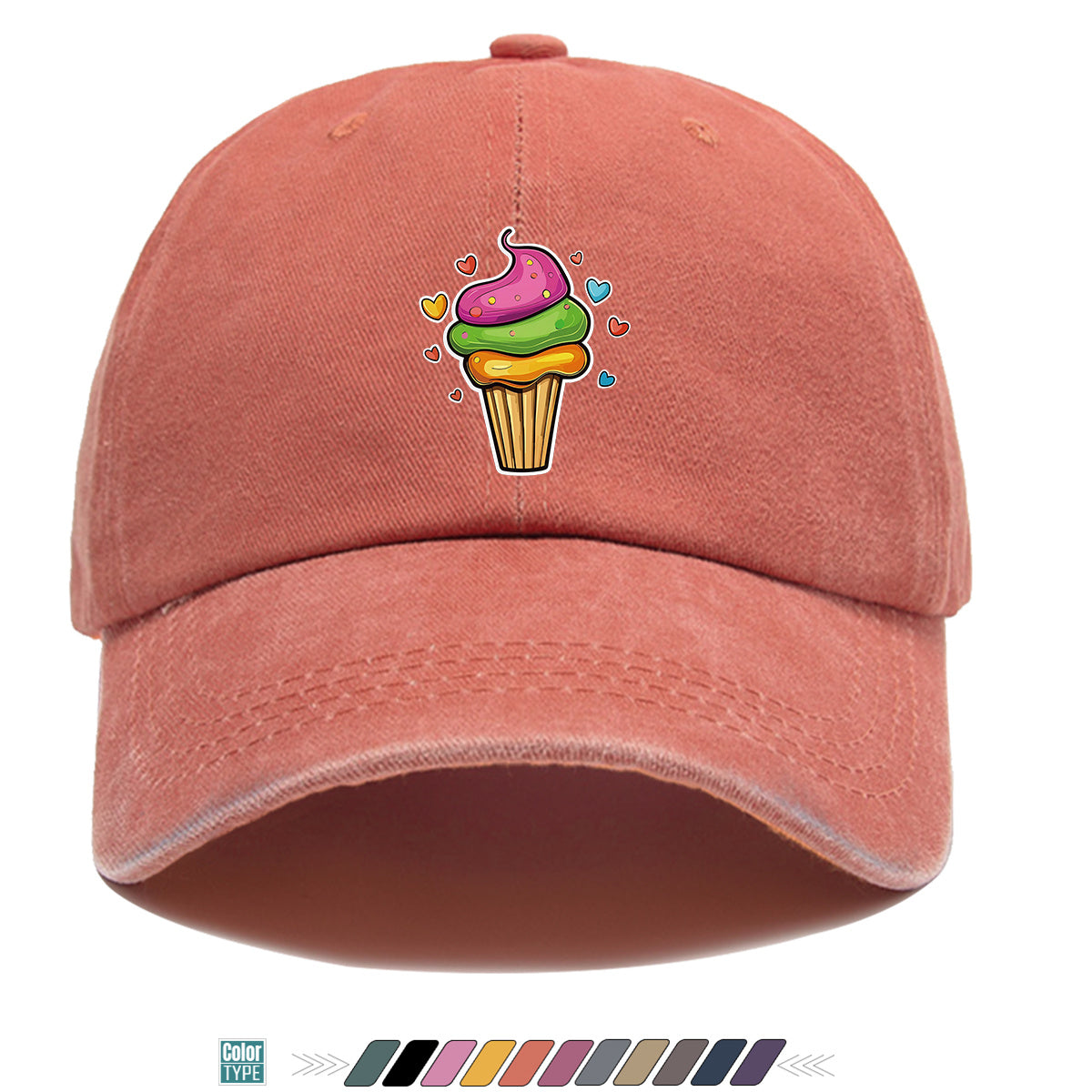 1pc Colorful Cream Cake Print Baseball Cap, Sweet Cute Sun Hat, Fashionable Individual Aesthetic Unisex Cap, Adjustable Size Street Trendy Hat, Bestie Outing Hat, Suitable for Daily Commute, Dates, Parties, Amusement Parks, Afternoon Tea