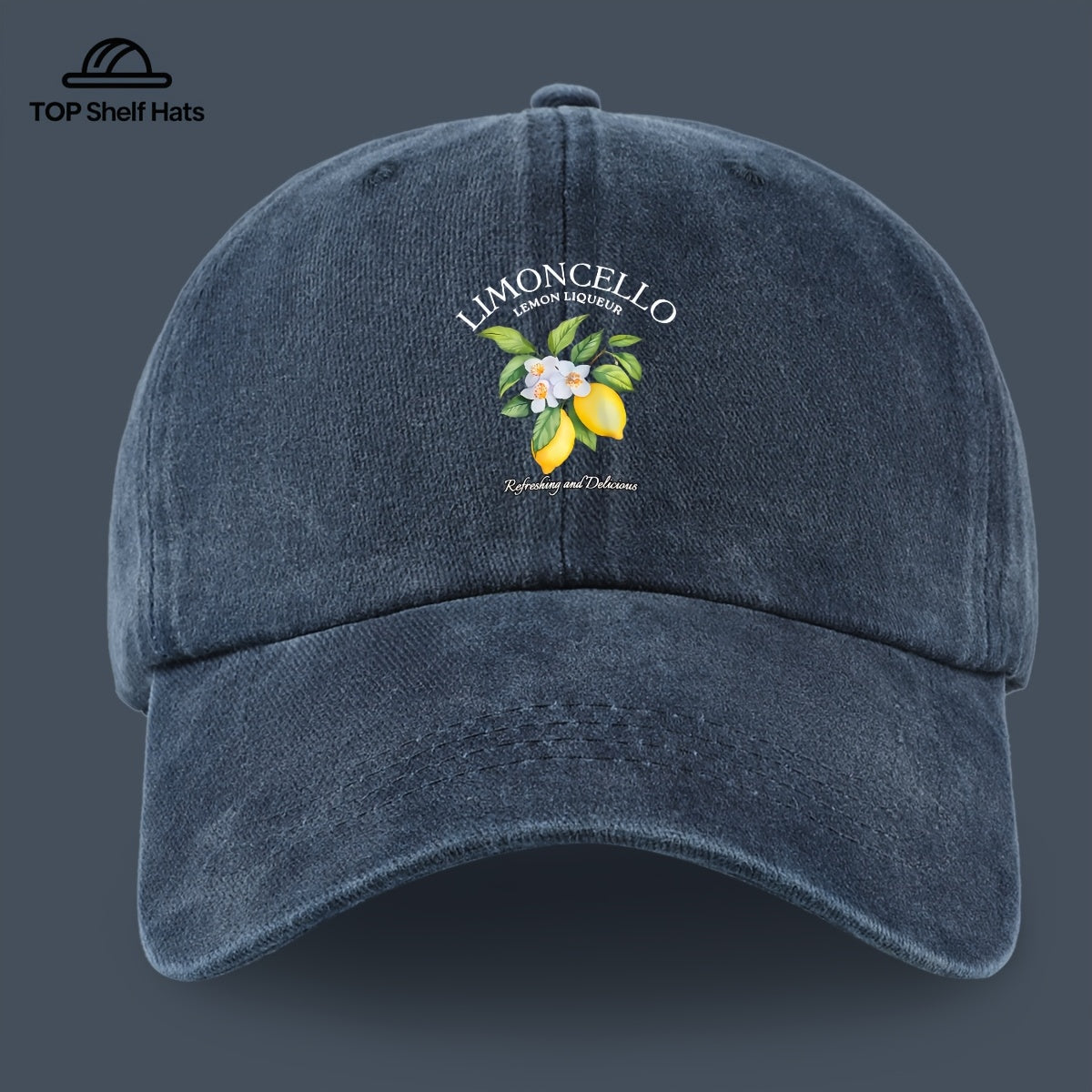 70G Lightweight And Breathable 1pc "Limon Cello" English Print Baseball Cap with Refreshing Lemon Pattern Print, Breathable And Comfortable, Stylish And Beautiful, Black Papa Dad Hat, Adjustable Size, Unisex, Retro Trucker Hat