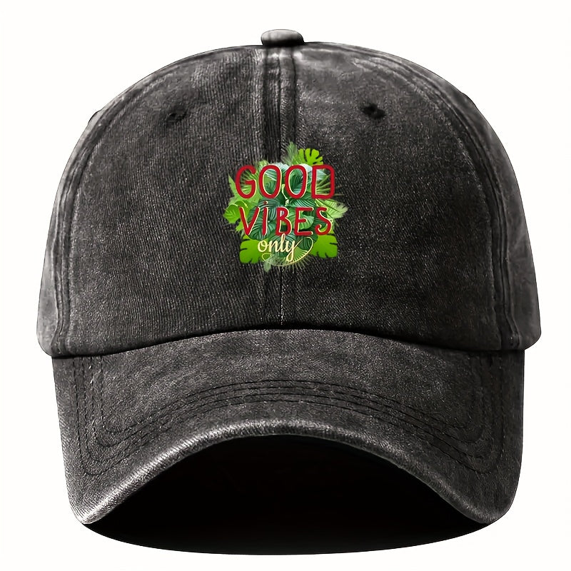 Unisex Baseball Cap, Vintage Printed Baseball Cap - Black Washed with White Lettering, Distressed Dad Hat, Adjustable And Suitable for Outdoor, Fishing, And Casual Wear, Fishing Cap Vintage Baseball Cap with Washed Fabric