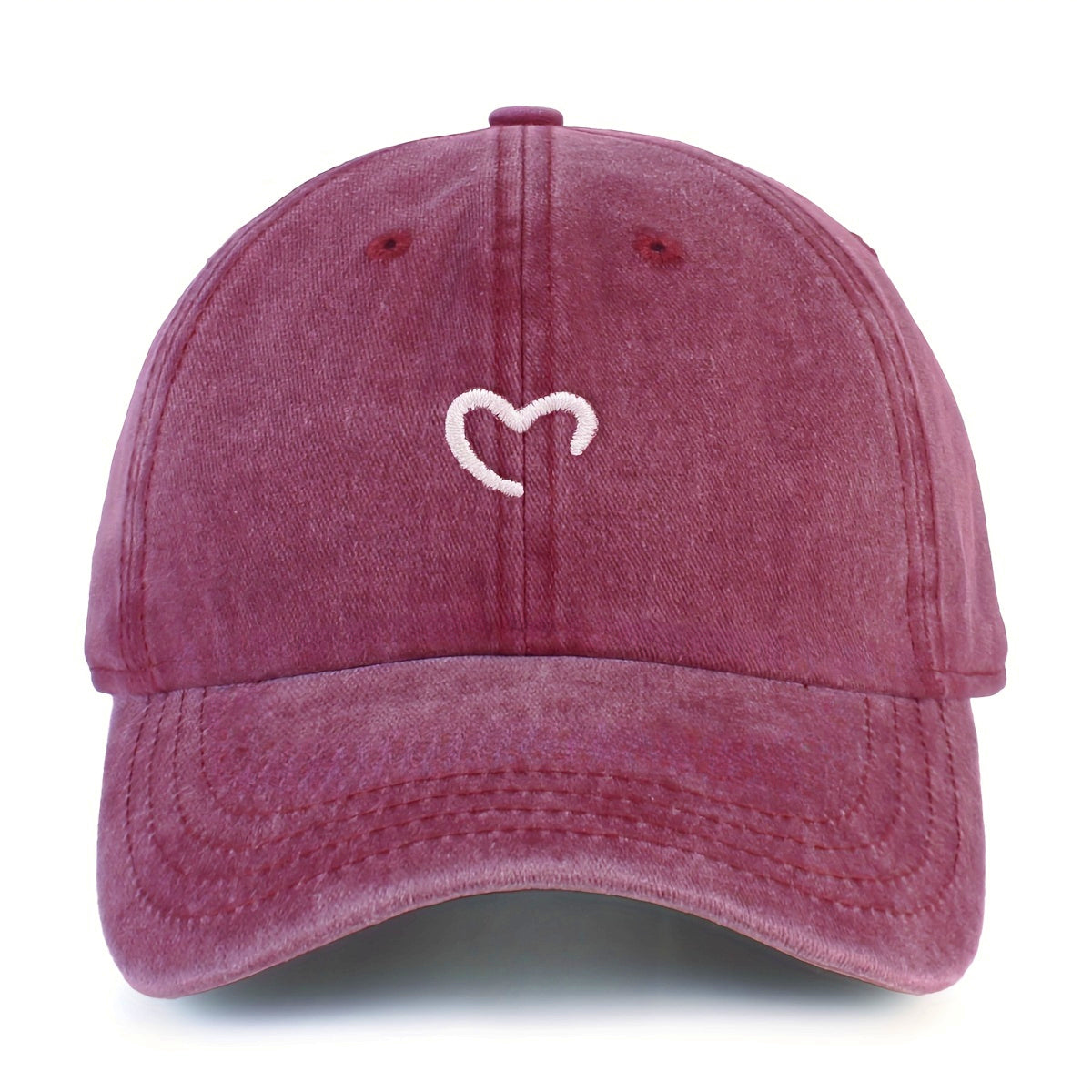 Women'S Heart-Shaped Embroidered Vintage Washed Baseball Cap, Adjustable Size, Suitable for Urban Vacation Wear