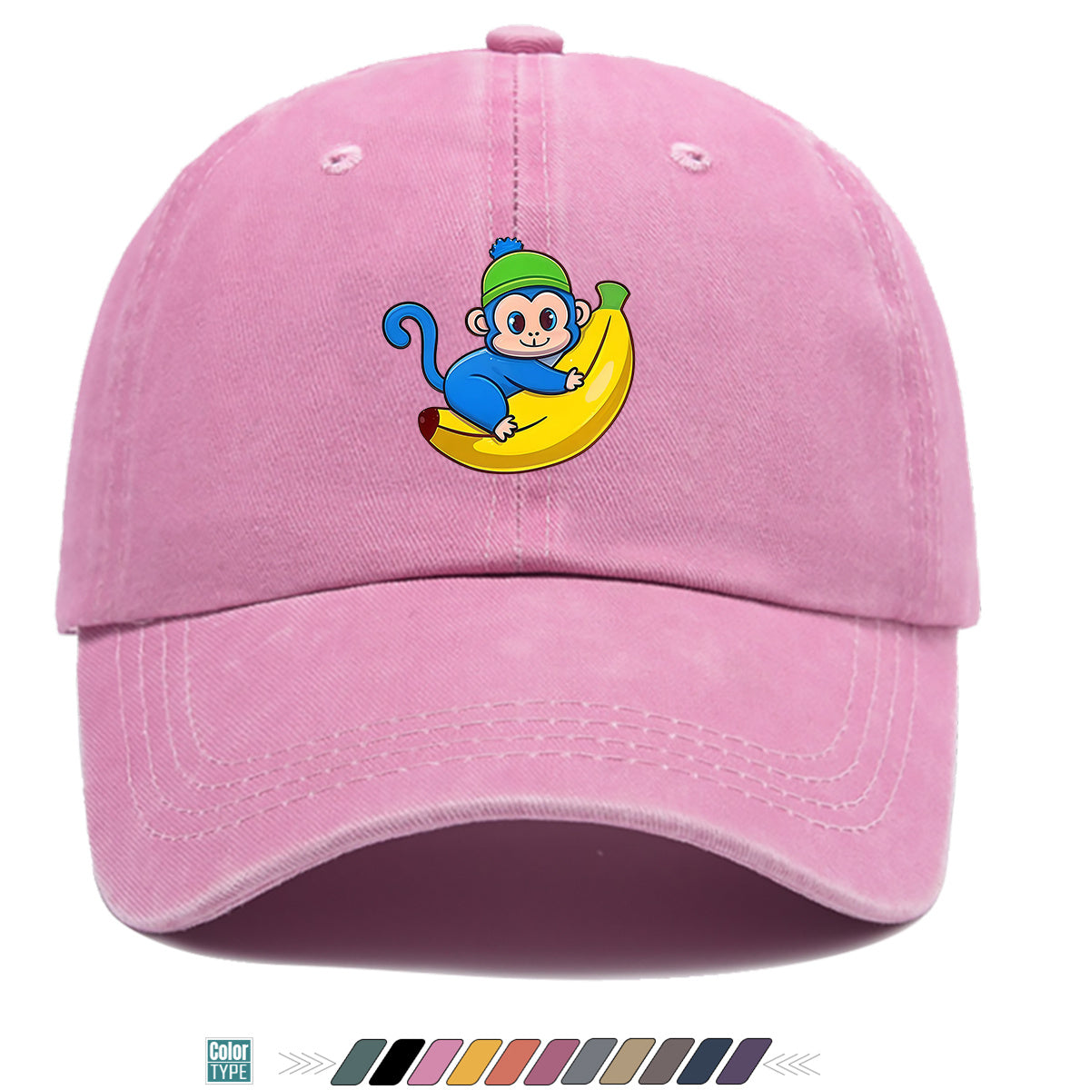 1pc Blue Monkey Banana Print Baseball Cap - Adjustable Unisex & Hat with Monkey & Banana, Suitable for Daily Wear, Outdoor Activities, Amusement Parks, Birthday Gifts - Cute Birthday Present for And