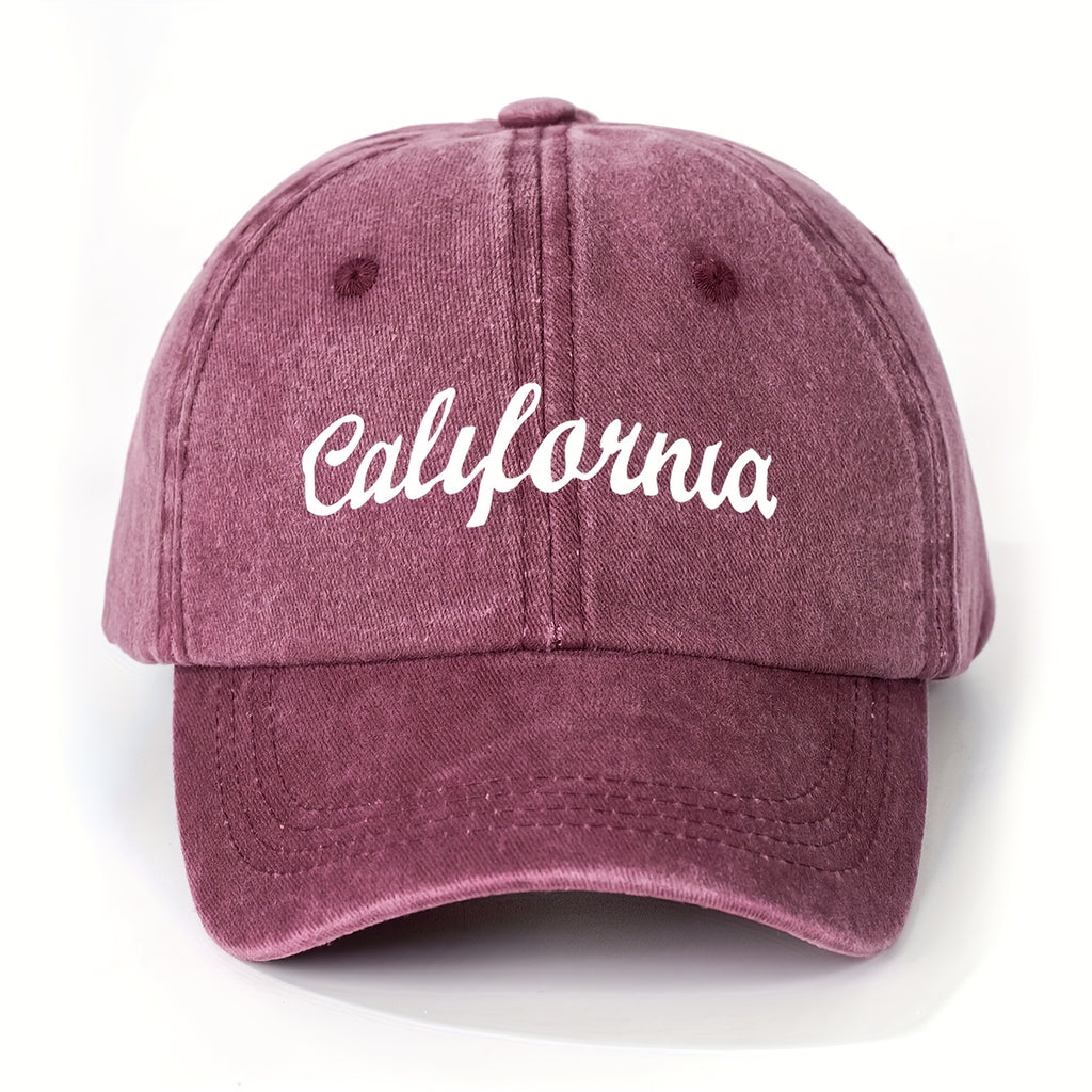 1 Printed CALIFORNIA Washed Baseball Cap, Unisex Trucker Hat, Breathable Adjustable Golf Cap, Women's Summer Fashion Curved Brim Hat, Unisex Y2K Couple's Hat