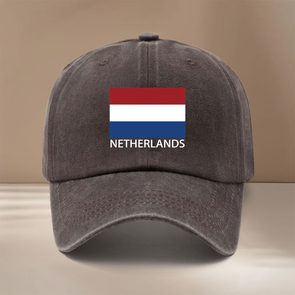 NETHERLANDS Text Print Pattern Baseball Cap, Four Seasons Universal Duckbill Cap, Trendy Textured Six-Panel Hat, Comfortable and Lightweight Hip-Hop Cap, Unisex Curved Brim Hat, Sports Event Support Accessory, Casual Hat with Adjustable Size