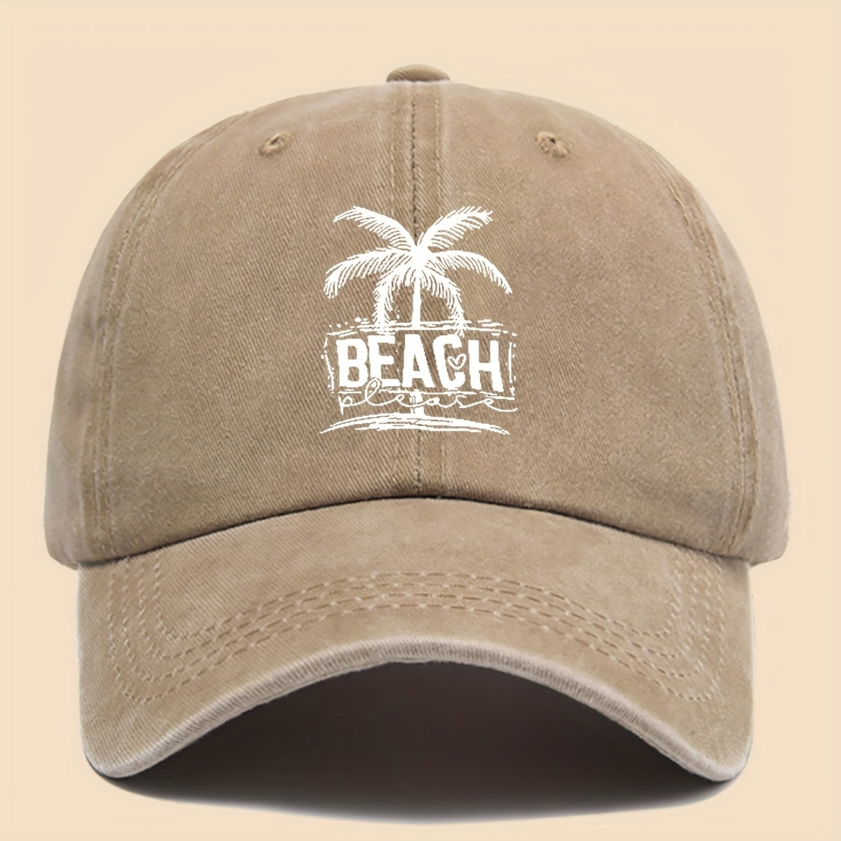 1pc Cool & Breezy Unisex Washed Baseball Cap | Tropical Palm Tree and Beach Print, Adjustable for Couples, Perfect for Surfing, Cycling, Hiking, and Parties - Polyester, Hand Wash Only