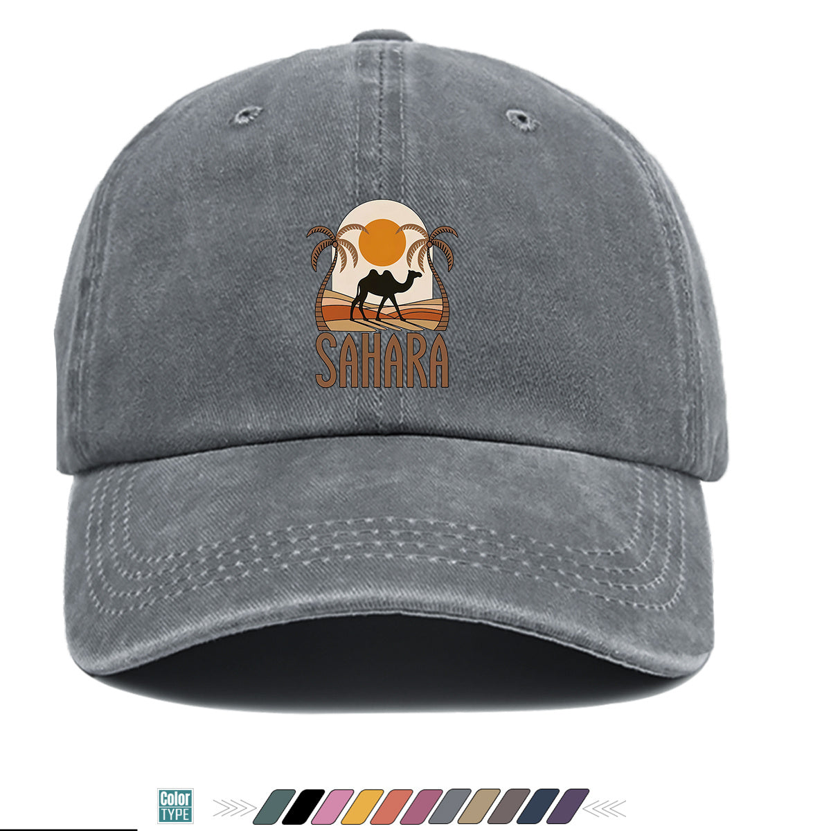 1pc Sahara-Themed Camel and Palm Tree Print Baseball Cap, Comfortable and Breathable Sun Hat, Stylish, Simple, and Beautiful, Unisex Baseball Cap with Adjustable Size, Trucker Hat, Beach Vacation Hat, Suitable for Outdoor Adventures, Desert Travel