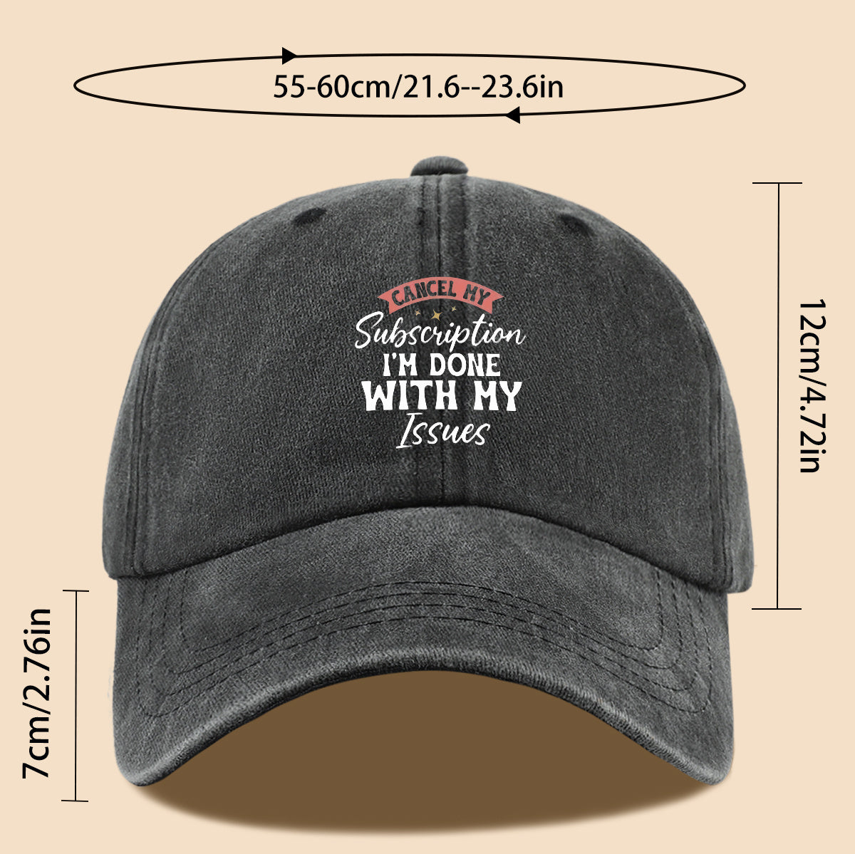 1pc "CANL MY Subscription I'M DONE with MY Issues" Text Print Baseball Cap,  Trendy Duckbill Hat, Fashionable Minimalist Design, Unisex Adjustable Sun Hat, Street Hip-Hop Style Versatile Cap, Essential for Outdoor Outings, Daily Leisure