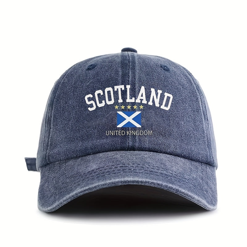 1pc of SCOTLAND Flag Pattern Printed Baseball Cap, Soft-top Vintage Washed Cap, Adjustable Outdoor Sports Cap, Sweat-absorbing and Breathable Sun Hat, Stylish Curved Brim Hat Suitable for Outdoor Sports, Travel and Vacations, a Gift for Friends A