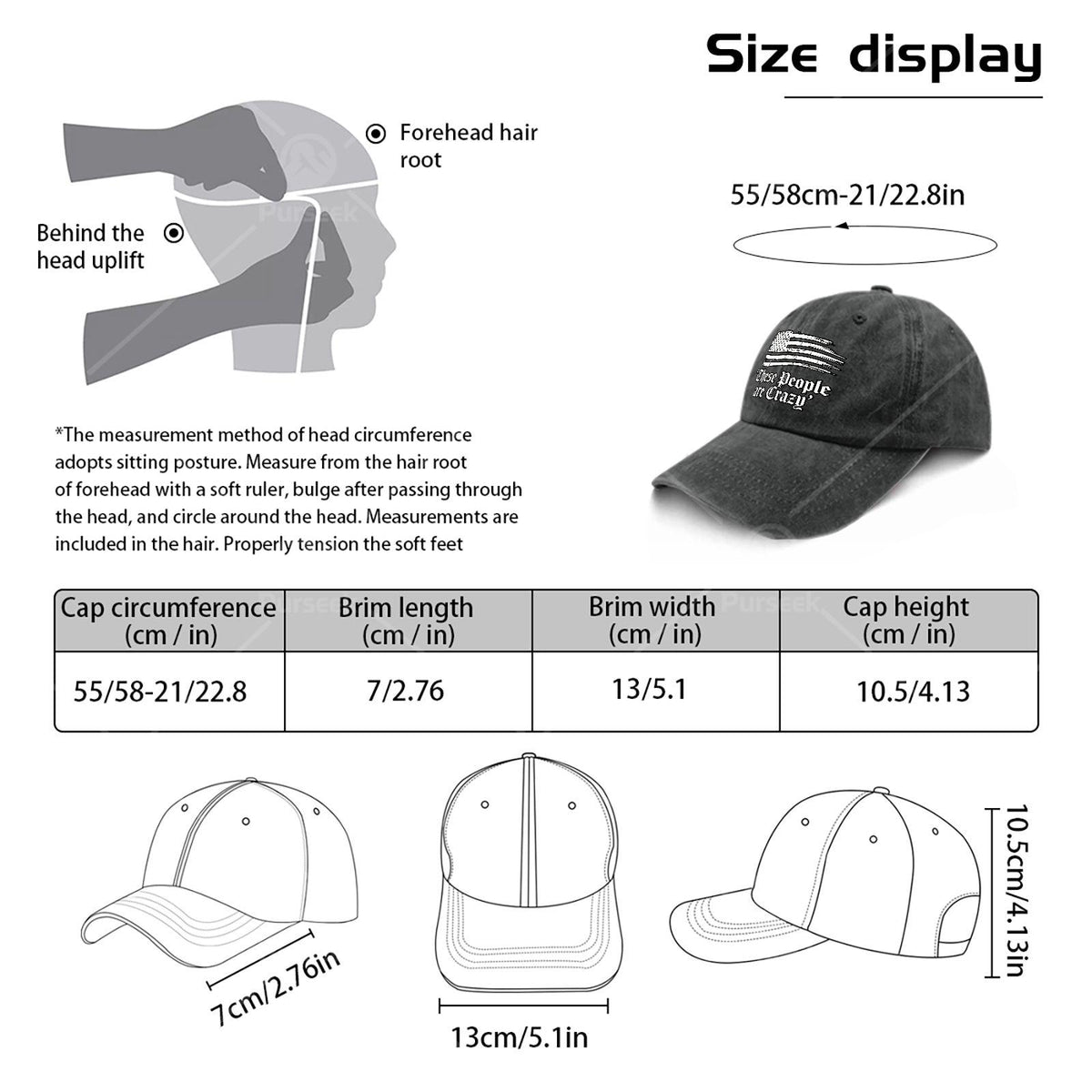 These People Are Crazy USA Flag Vintage Baseball Suitable for &, Retro Washed Unisex Hat with Full-Body Flag Print, Lightweight Round for 4th of, Games, Casual Wear