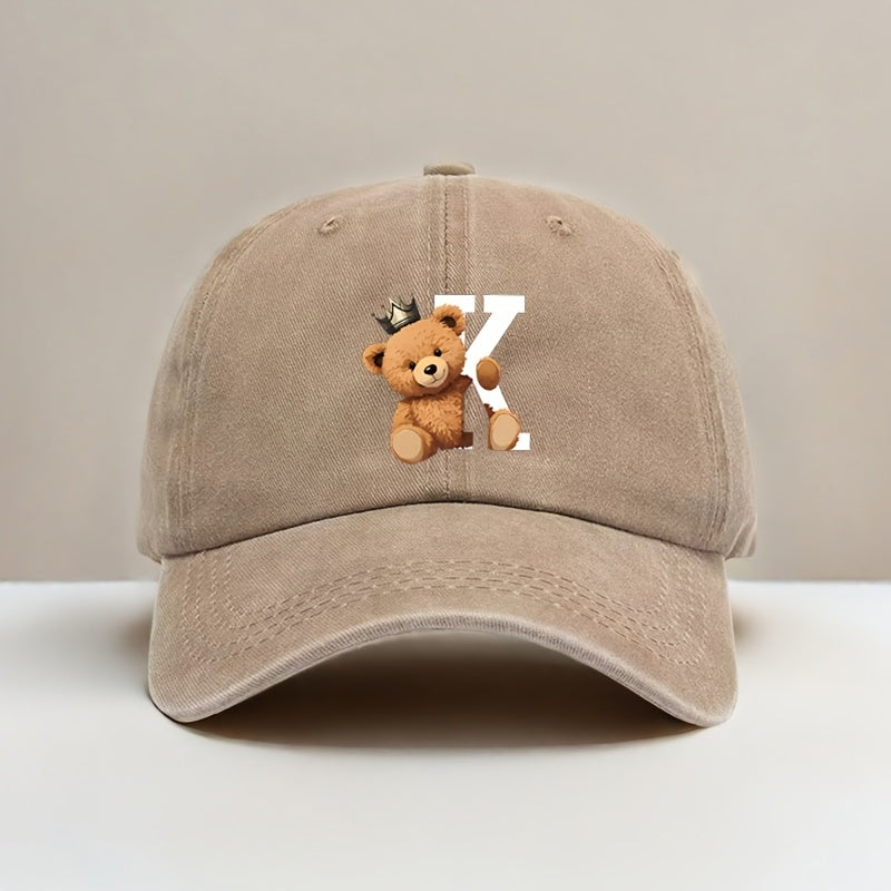 Adjustable Baseball Cap with Cartoon Bear and Crown Print, Suitable for Outdoor Travel, Camping, Sunny Activities, Parties, and Unisex Hip-hop Style